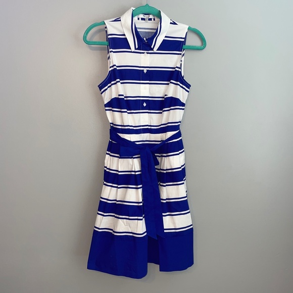 NWOT MILLY for DesigNation Striped Pleated Nautical Shirt Dress Size 6 - Picture 4 of 12